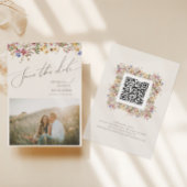 Kleurrijke wilde bloem | QR-code voor beige weide  Save The Date