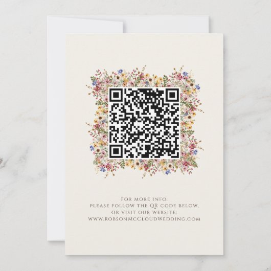 Kleurrijke wilde bloem | QR-code voor beige weide  Save The Date (Achterkant)