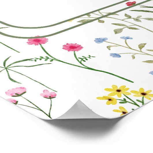 Kleurrijke wilde bloem rustieke bruiloft zitgrafie poster (Hoek)