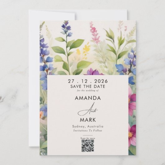 Kleurrijke wilde bloem save the date in Boheemse s Kaart (Voorkant)