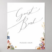 Kleurrijke Wilde Bloem | Teken voor het gastenboek Poster (Voorkant)