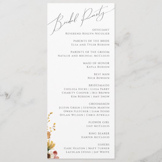 Kleurrijke wilde bloem tuin | Weddenschap-programm Programmakaart (Achterkant)