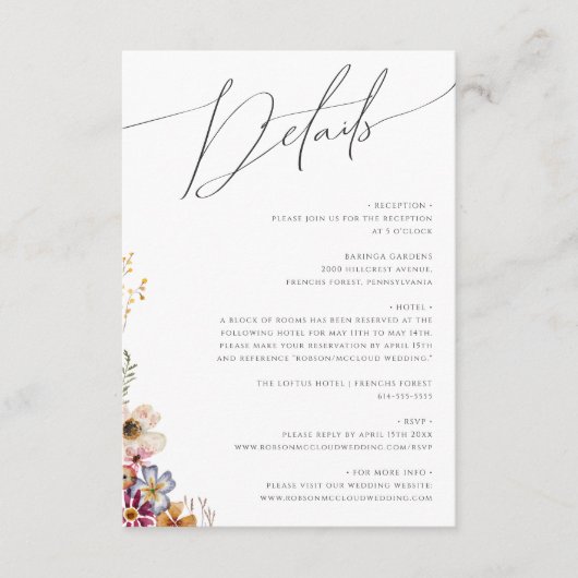 Kleurrijke wilde bloem | Tuinggegevens Informatiekaartje (Voorkant)