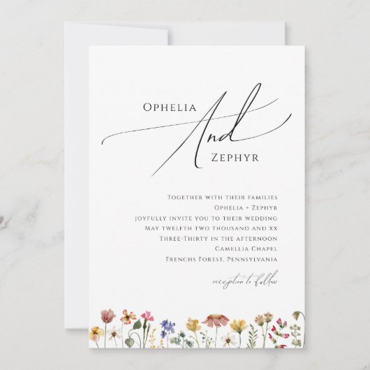 Kleurrijke wilde bloem | Uitnodiging tot weddensch (Voorkant)