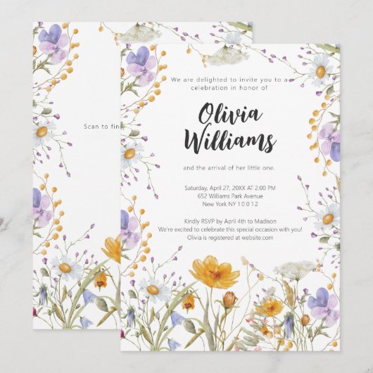 Kleurrijke wilde bloem voorjaar bloemig Baby showe Kaart (Voorkant / Achterkant)