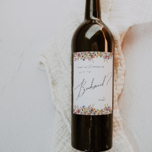 Kleurrijke wilde bloem   Voorstel Bridesmaid Wijn Etiket