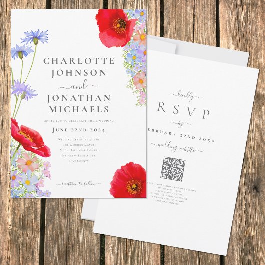 Kleurrijke wilde bloem waterverf boho QR-code Kaart