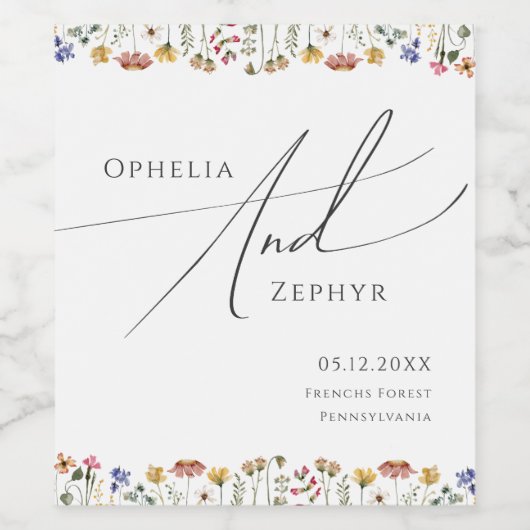 Kleurrijke wilde bloem | Weddenschap Wijn Etiket (Enkel label)