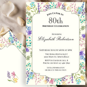 Kleurrijke Wilde Bloemen 80ste Verjaardagsfeest Kaart