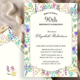 Kleurrijke Wilde Bloemen 90ste Verjaardagsfeest Kaart