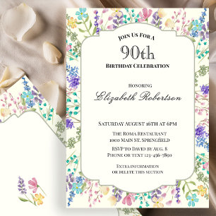 Kleurrijke Wilde Bloemen 90ste Verjaardagsfeest Kaart