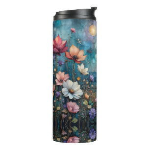 Kleurrijke wilde bloemen aan de waterkant thermosbeker