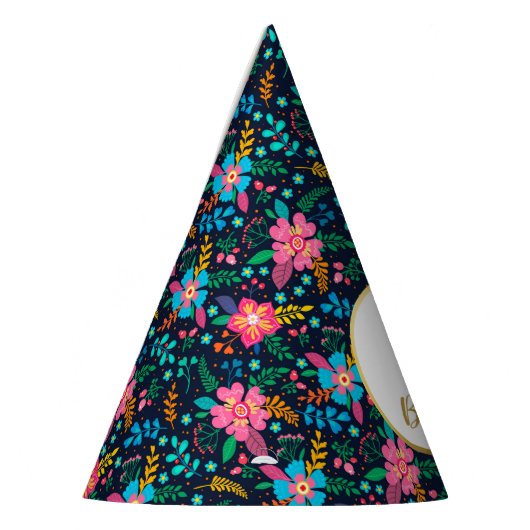 Kleurrijke wilde bloemen Aangepast Foto Happy Birt Feesthoedjes (Links)