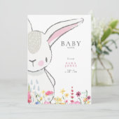 Kleurrijke wilde bloemen Baby shower konijn Kaart (Staand voorkant)