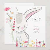 Kleurrijke wilde bloemen Baby shower konijn Kaart (Voorkant / Achterkant)