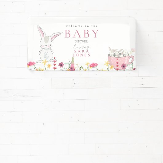 Kleurrijke wilde bloemen Baby shower konijn Spandoek (Insitu)