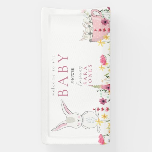 Kleurrijke wilde bloemen Baby shower konijn Spandoek (Verticaal)