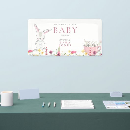 Kleurrijke wilde bloemen Baby shower konijn Spandoek (Beurs)