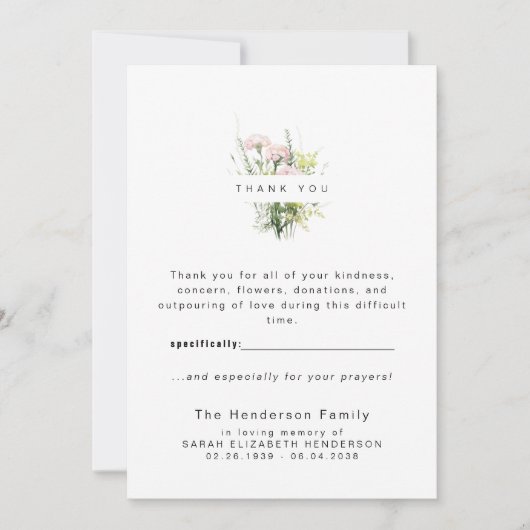 Kleurrijke wilde bloemen begrafenis Dank u Bedankkaart (Voorkant)