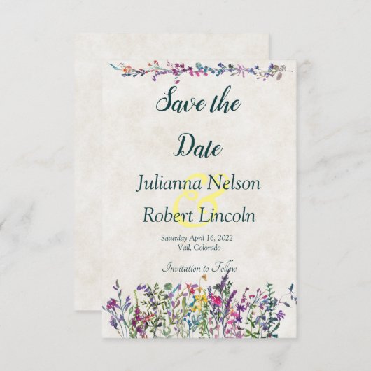 Kleurrijke wilde bloemen, behalve de datumuitnodig kaart (Voorkant / Achterkant)