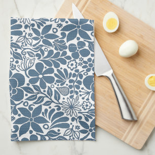 Kleurrijke Wilde Bloemen & Bladeren Tuin L blauw Theedoek