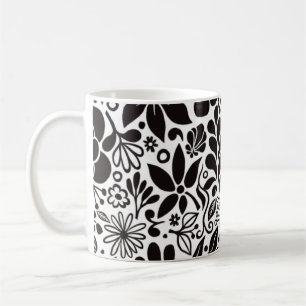 Kleurrijke Wilde Bloemen & Bladeren Zwart Wit Koffiemok