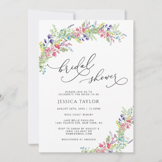 Kleurrijke wilde bloemen Bridal Shower Invitation Kaart (Voorkant)