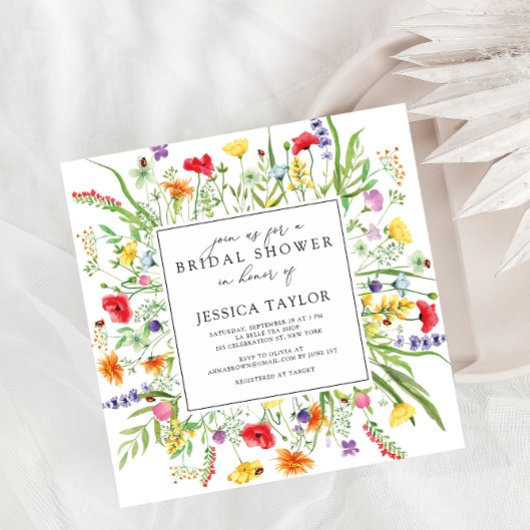 Kleurrijke wilde bloemen Bridal Shower Invitation Kaart