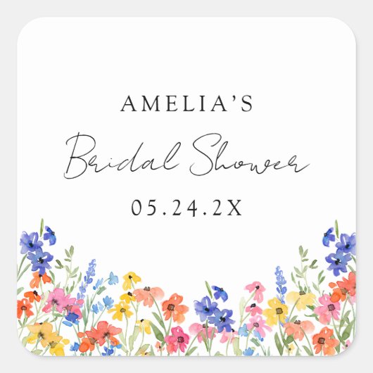 Kleurrijke Wilde Bloemen Bruidsfeest Sticker (Voorkant)