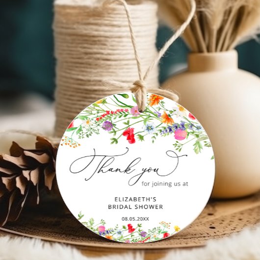 Kleurrijke wilde bloemen bruiloft feest bedankjes labels