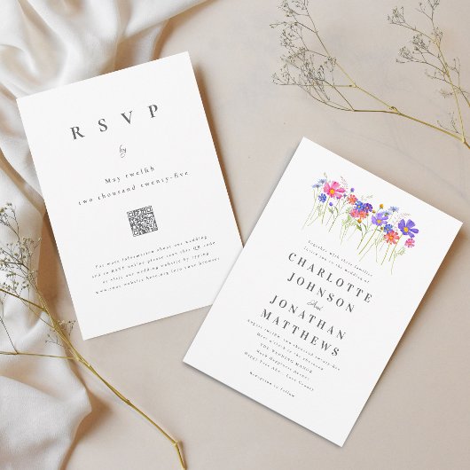 Kleurrijke Wilde Bloemen Bruiloft QR Code Kaart