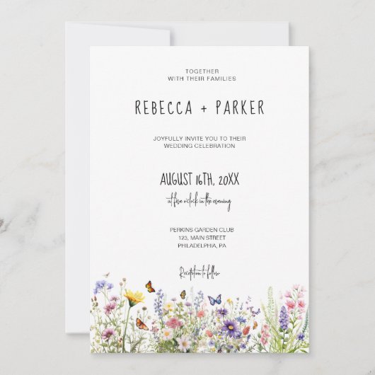 Kleurrijke wilde bloemen bruiloft qr code RSVP op  Kaart (Voorkant)