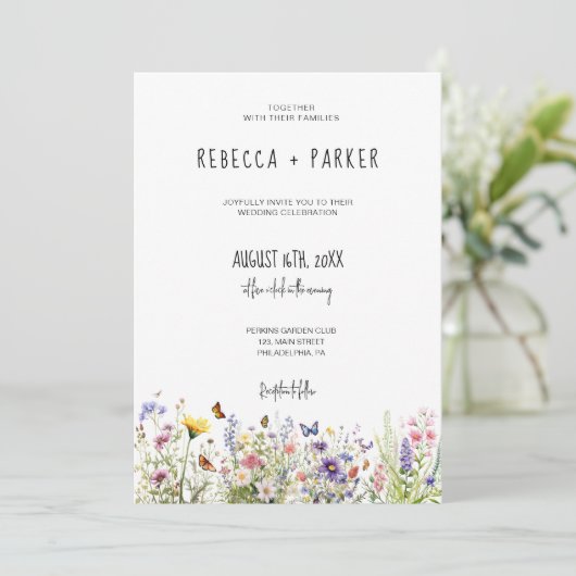 Kleurrijke wilde bloemen bruiloft qr code RSVP op  Kaart (Staand voorkant)