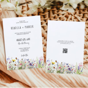 Kleurrijke wilde bloemen bruiloft qr code RSVP op Kaart