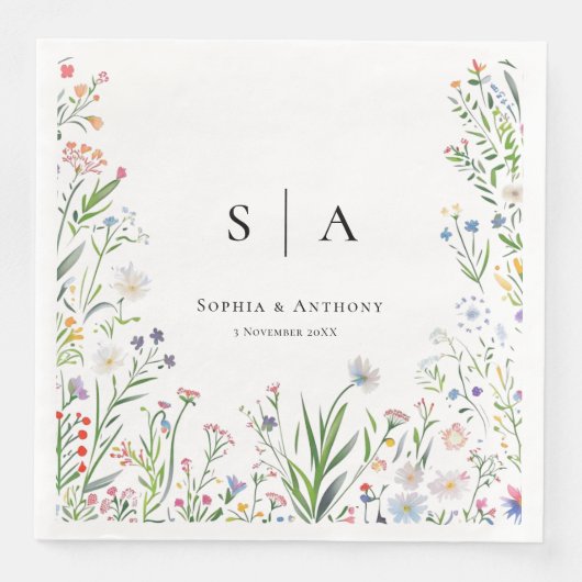 Kleurrijke Wilde Bloemen Bruiloft Servetten (Voorkant)