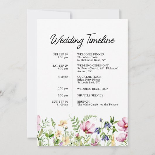 Kleurrijke Wilde Bloemen Bruiloft Welkomsttas Brie Kaart (Achterkant)