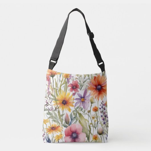 Kleurrijke wilde bloemen crossbody tas (Voorkant)