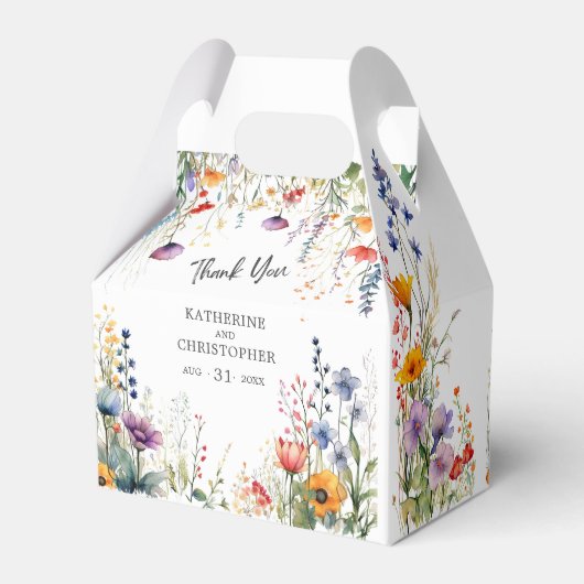 Kleurrijke wilde bloemen Elegante kleine bruiloft Bedankdoosjes (Achterkant)