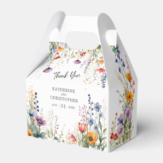 Kleurrijke wilde bloemen Elegante kleine bruiloft Bedankdoosjes (Voorkant Zijde)