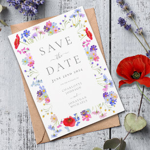 Kleurrijke Wilde Bloemen Elegante Trouwdag Save The Date