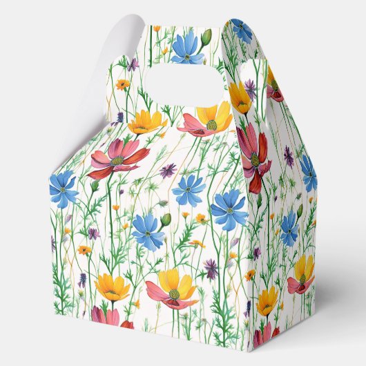 Kleurrijke wilde bloemen en groen gras bedankdoosjes (Voorkant)