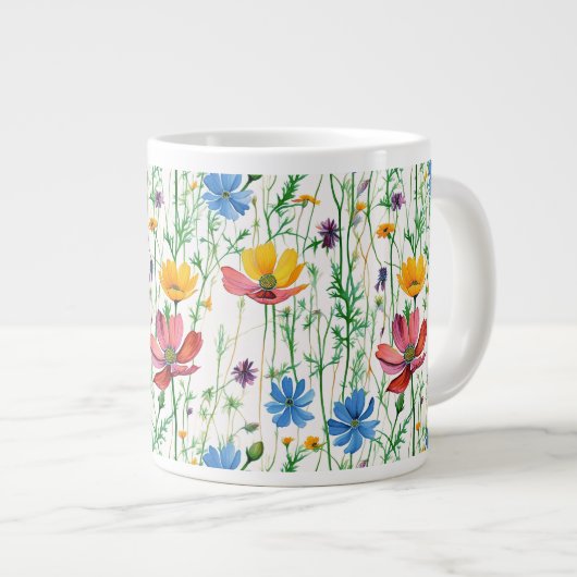 Kleurrijke wilde bloemen en groen gras grote koffiekop (Voorkant rechts)