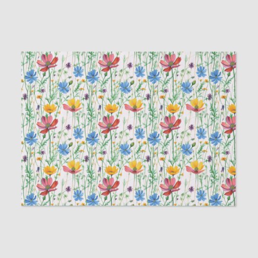 Kleurrijke wilde bloemen en groen gras tissuepapier (Voorkant)