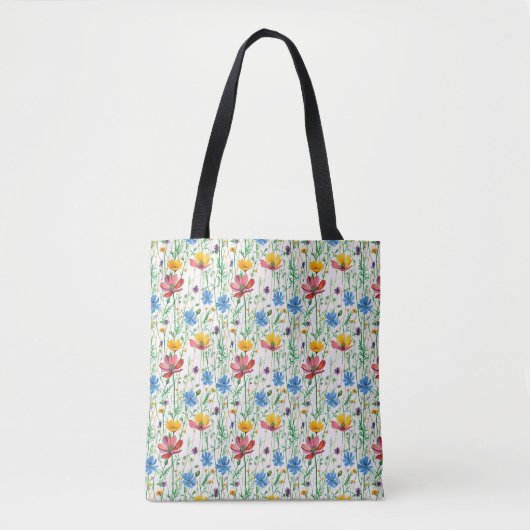 Kleurrijke wilde bloemen en groen gras tote bag (Voorkant)