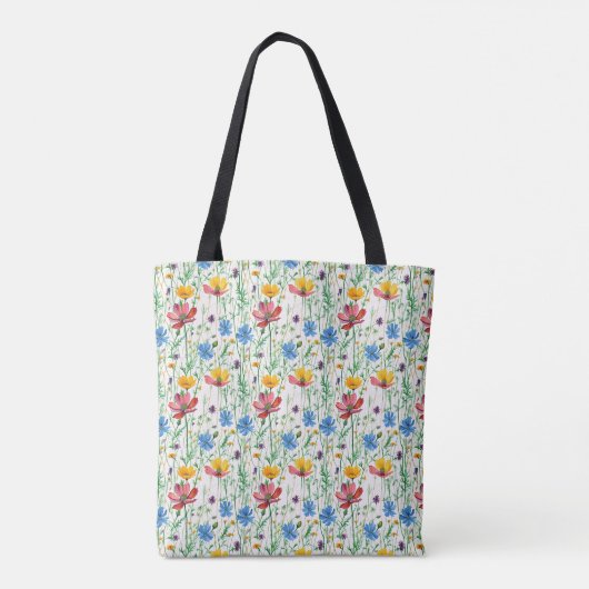 Kleurrijke wilde bloemen en groen gras tote bag (Achterkant)