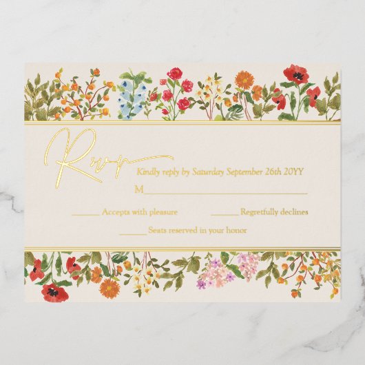 Kleurrijke wilde bloemen Floral Garden RSVP Real G Folie Uitnodiging Briefkaart (Voorkant)