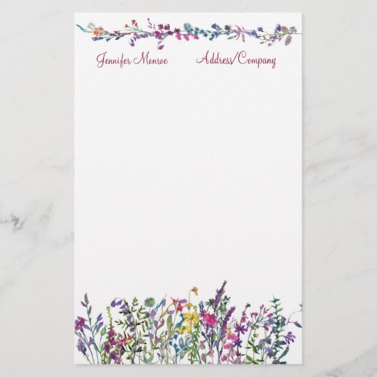 Kleurrijke wilde bloemen gepersonaliseerd briefpapier (Voorkant)