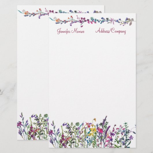 Kleurrijke wilde bloemen gepersonaliseerd briefpapier (Voorkant / Achterkant)