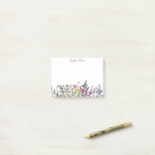 Kleurrijke wilde bloemen gepersonaliseerd post-it® notes (Op bureau)