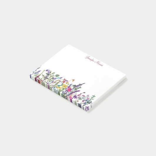 Kleurrijke wilde bloemen gepersonaliseerd post-it® notes (Schuin)